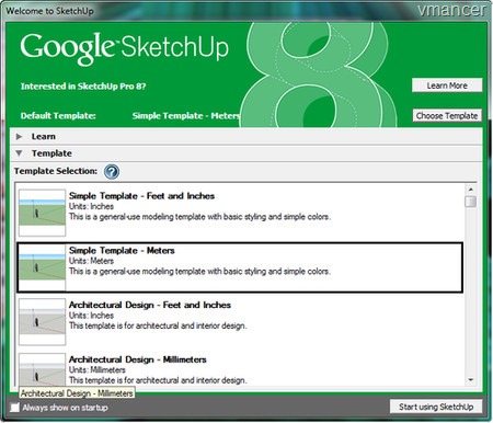 Google SketchUp Tutorial - start up with choose template