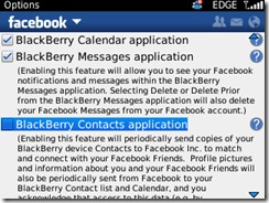 BlackBerry Facebook contacts application