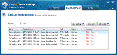 EaseUS Todo Backup Advanced Server - backup management