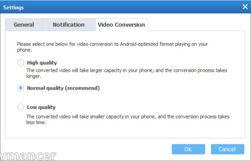 Wondershare MobileGo for Android - video conversion setting