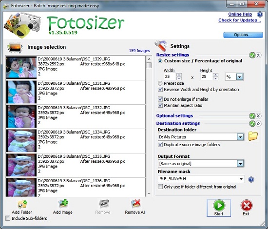 Fotosizer: freeware to resize many images at once