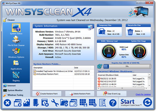 WinSysClean X4 - Windows Repair and Registry Clean x