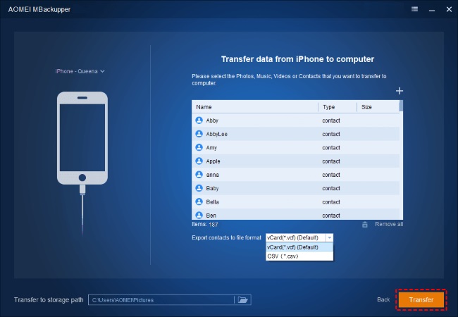 AOMEI FoneTool - iPhone contact transfer